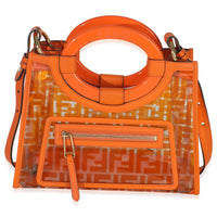 Fendi Orange TPU FF Vitello Century Plexiglass Small Runaway Shopper Tote Handbag fv