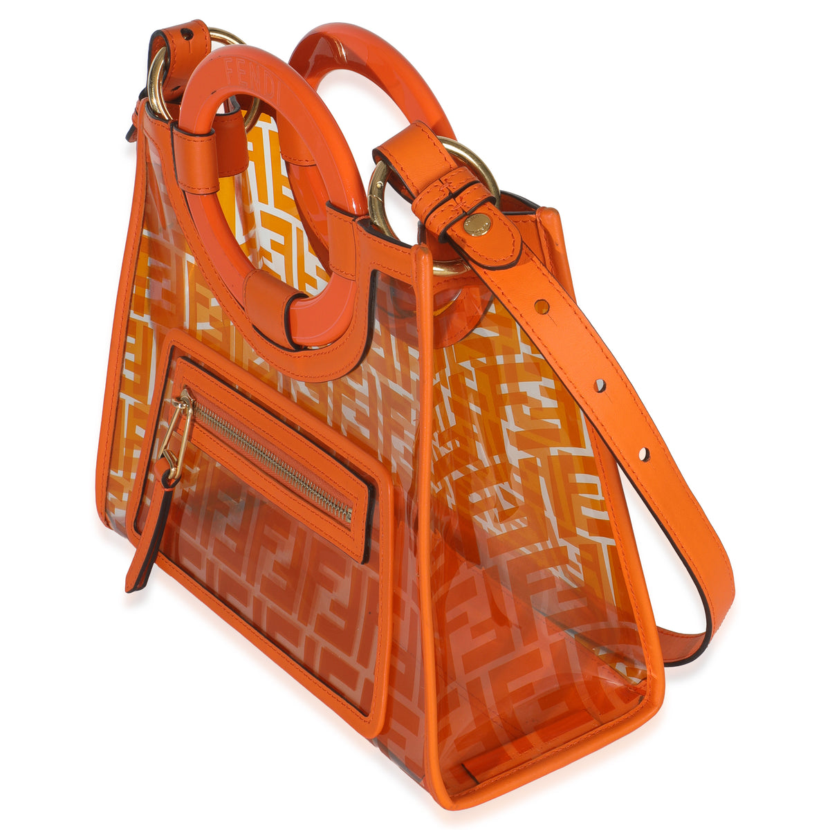 Fendi Orange TPU FF Vitello Century Plexiglass Small Runaway Shopper Tote Handbag sv