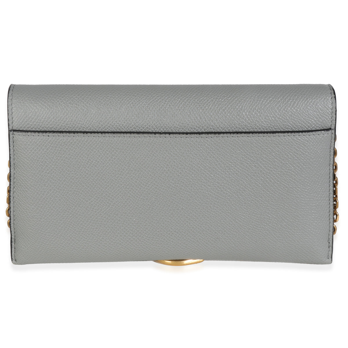 Grey Stone Grained Calfskin Saddle Chain Wallet Pouch