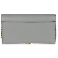 Grey Stone Grained Calfskin Saddle Chain Wallet Pouch