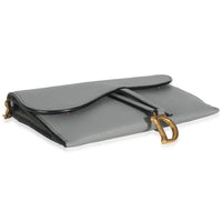 Grey Stone Grained Calfskin Saddle Chain Wallet Pouch