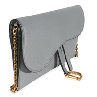 Grey Stone Grained Calfskin Saddle Chain Wallet Pouch