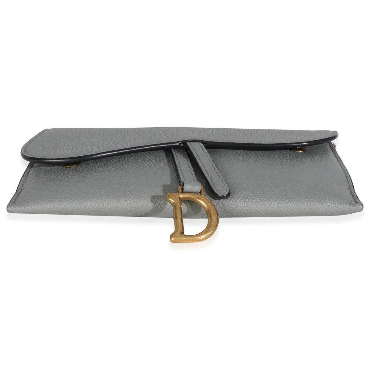 Grey Stone Grained Calfskin Saddle Chain Wallet Pouch