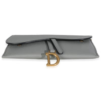 Grey Stone Grained Calfskin Saddle Chain Wallet Pouch