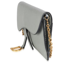 Grey Stone Grained Calfskin Saddle Chain Wallet Pouch