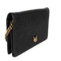Black Guccissima Calfskin Crystal Cat Wallet On Chain