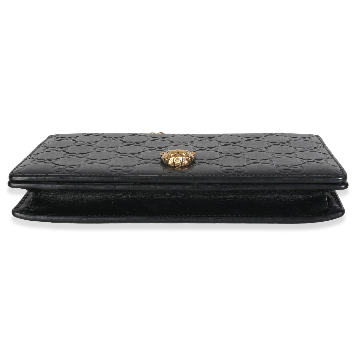 Black Guccissima Calfskin Crystal Cat Wallet On Chain