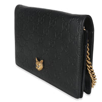 Black Guccissima Calfskin Crystal Cat Wallet On Chain