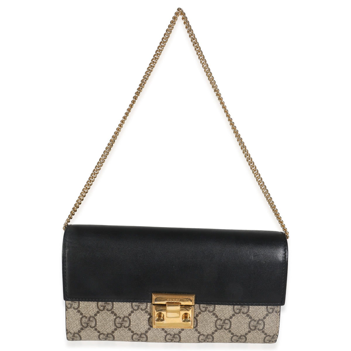 Beige GG Supreme Monogram Moon Calfskin Padlock Continental Chain Wallet