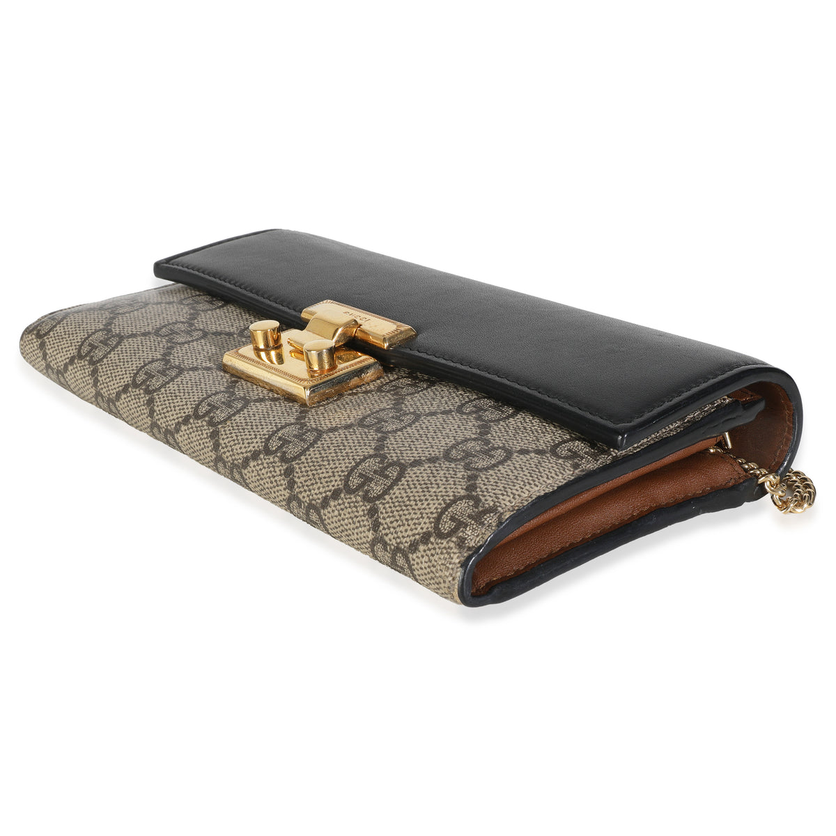 Beige GG Supreme Monogram Moon Calfskin Padlock Continental Chain Wallet