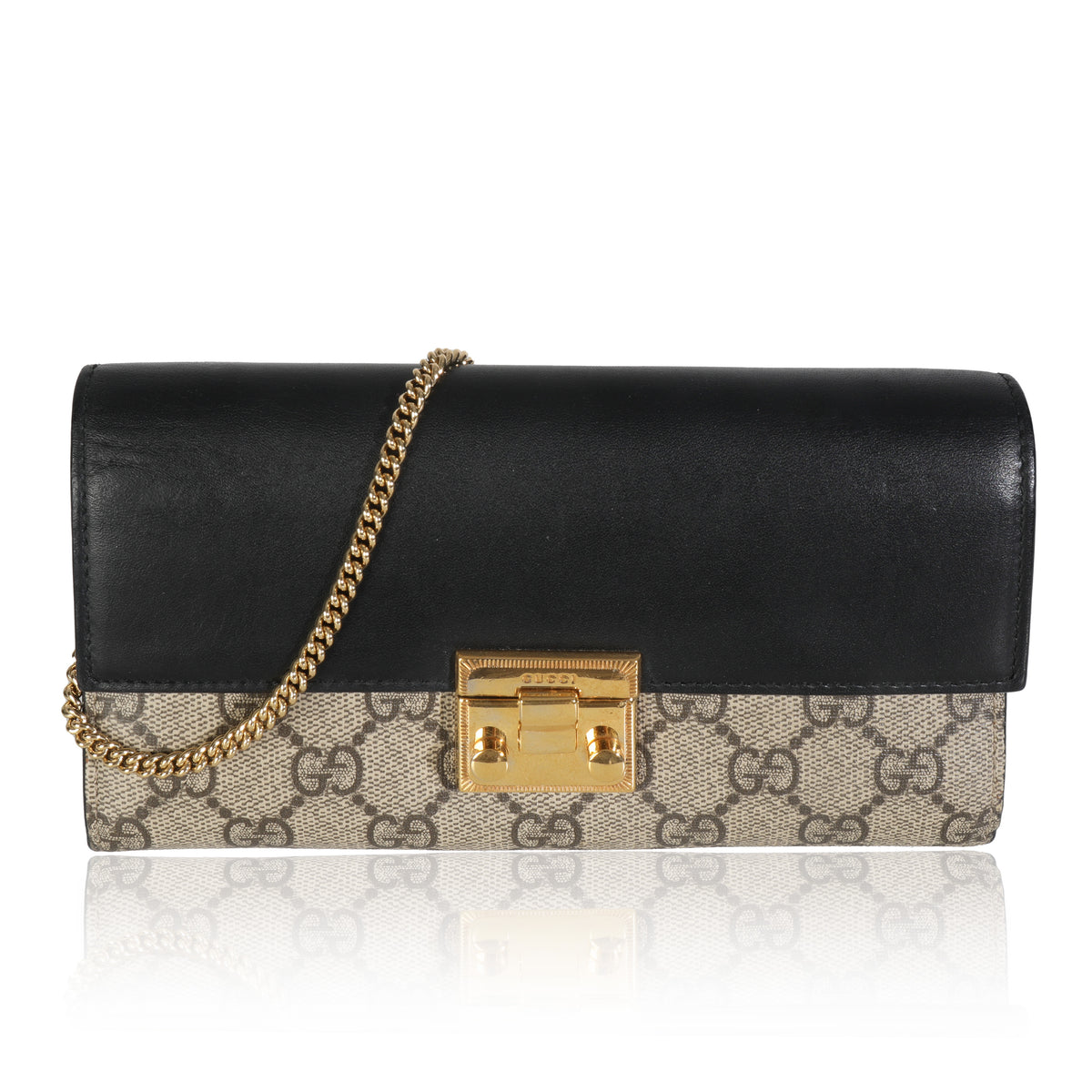 Beige GG Supreme Monogram Moon Calfskin Padlock Continental Chain Wallet