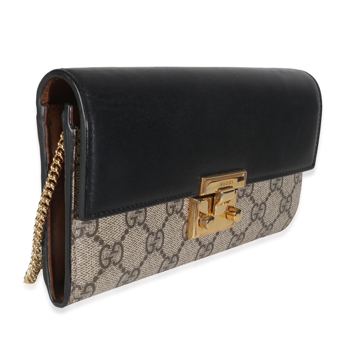 Beige GG Supreme Monogram Moon Calfskin Padlock Continental Chain Wallet