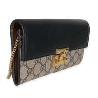 Beige GG Supreme Monogram Moon Calfskin Padlock Continental Chain Wallet