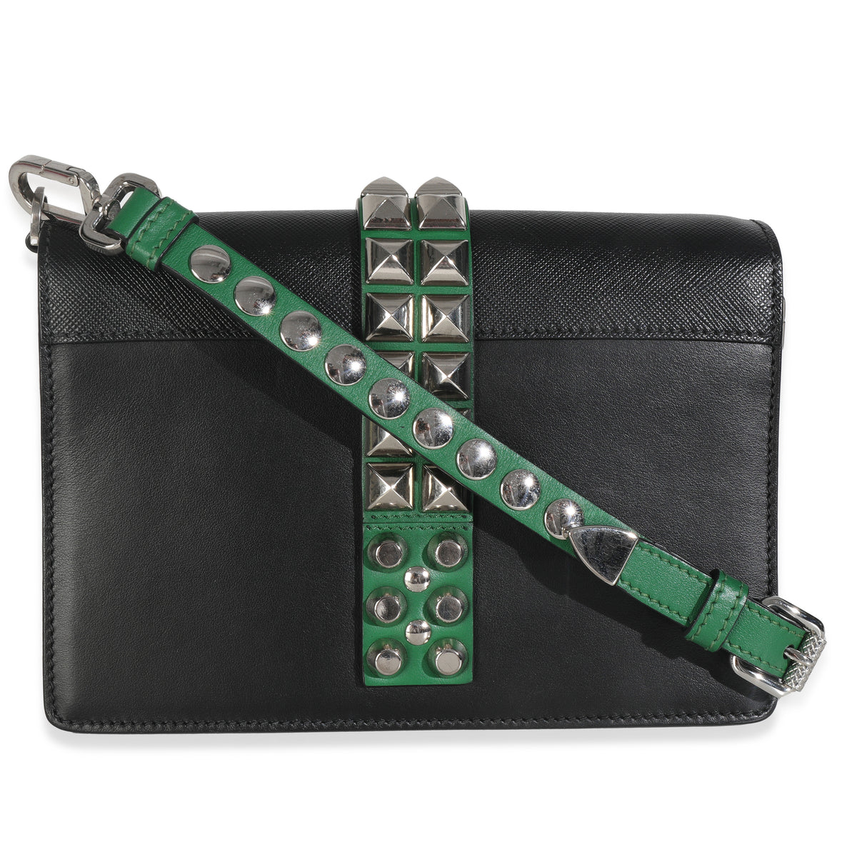 Black Saffiano City Calfskin Studded Small Elektra Shoulder Bag