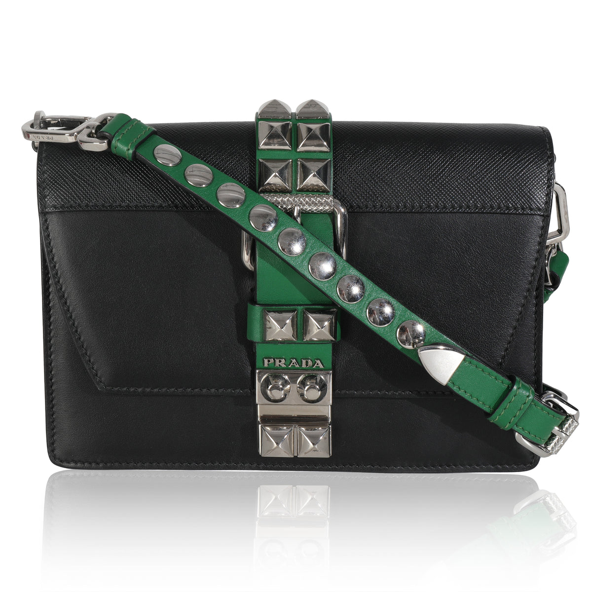 Black Saffiano City Calfskin Studded Small Elektra Shoulder Bag