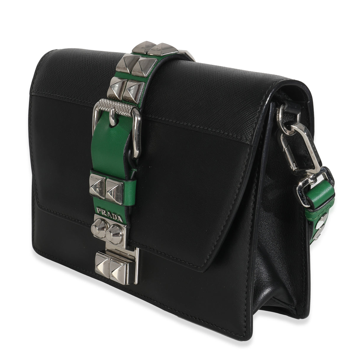 Black Saffiano City Calfskin Studded Small Elektra Shoulder Bag