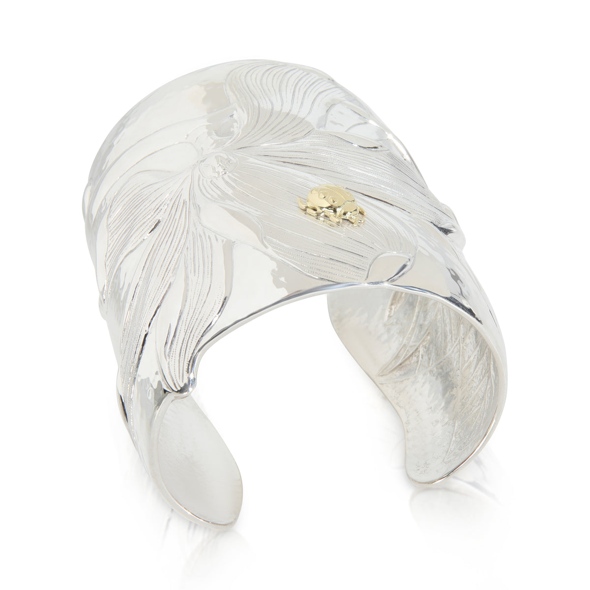 Yellow Gold & Sterling Silver  Magnolia Ladybug Cuff Bracelet