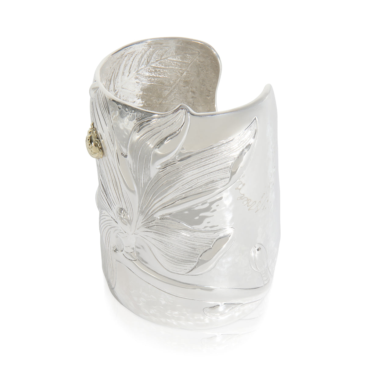 Yellow Gold & Sterling Silver  Magnolia Ladybug Cuff Bracelet