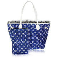 Blue White Jacquard Velvet Monogram LV Match Neverfull MM