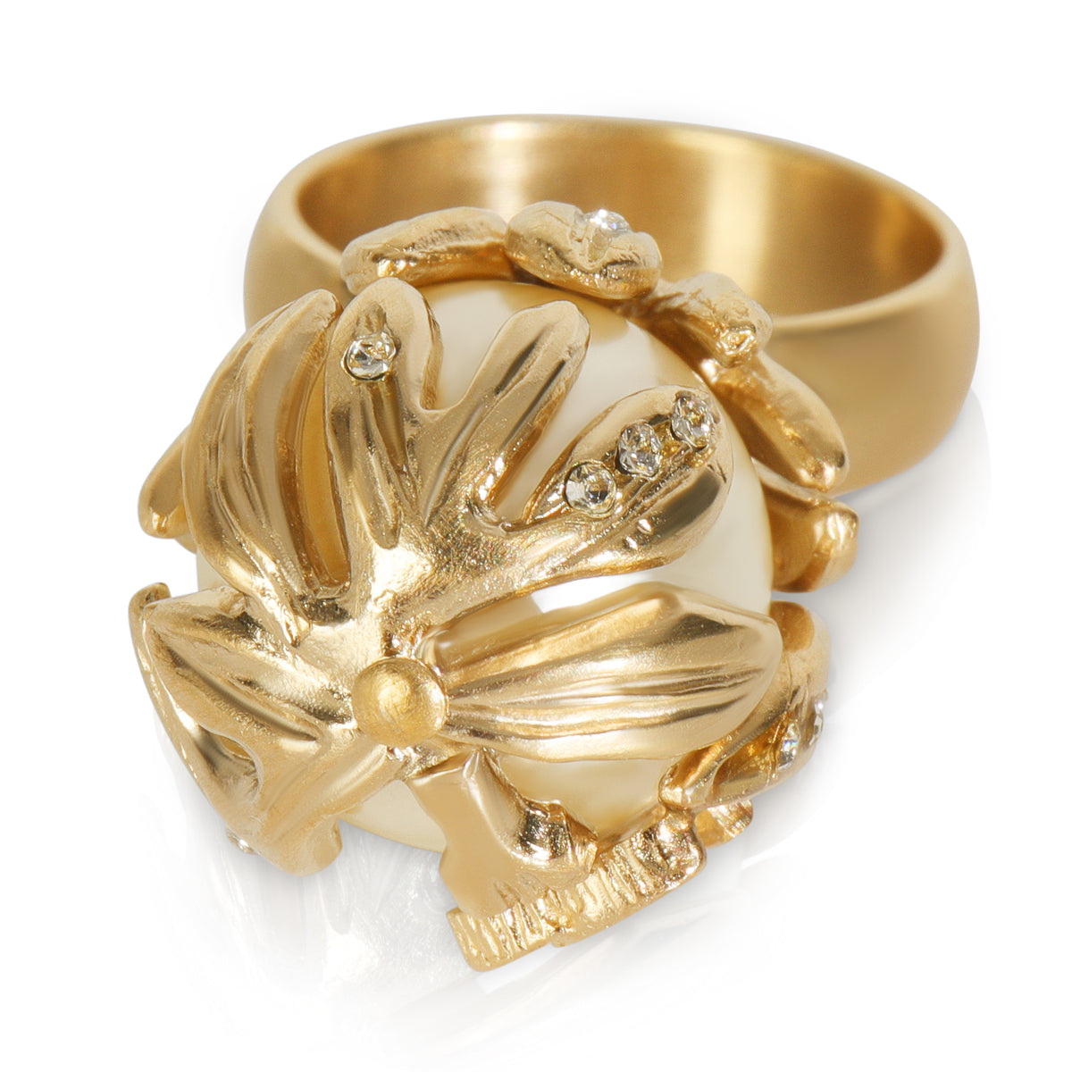 Gold-Plated  2009 Faux Pearl & Strass Ring