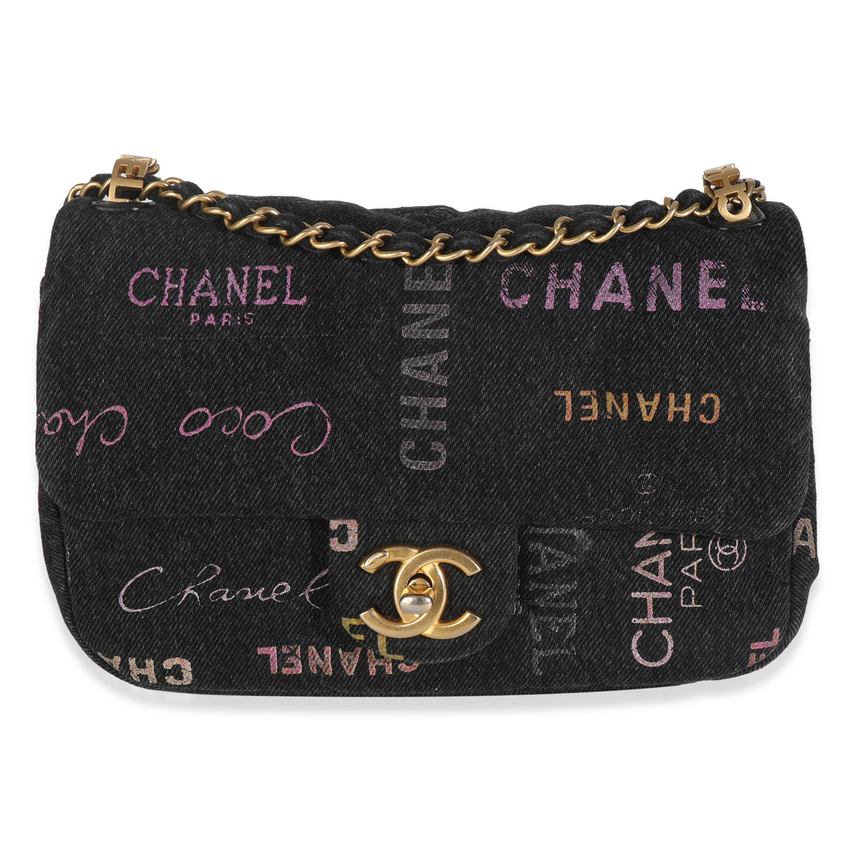 Black Multicolor Quilted Denim Mood Small Single Flap Bag