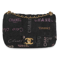 Black Multicolor Quilted Denim Mood Small Single Flap Bag