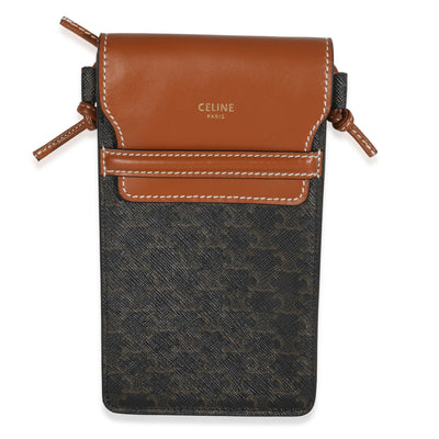 Celine Tan Lambskin Triomphe Canvas Phone Pouch Handbag fv