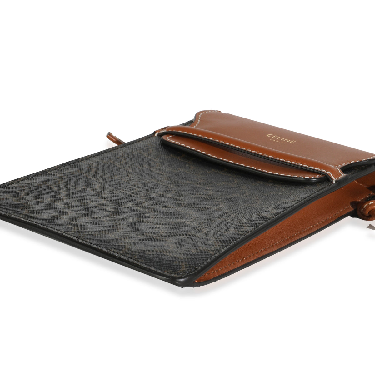 Tan Lambskin Triomphe Canvas Phone Pouch