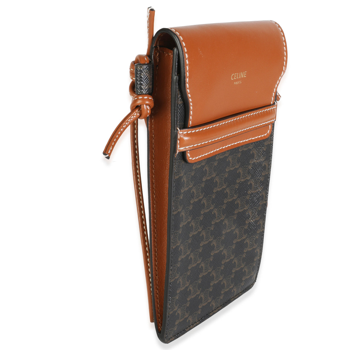 Tan Lambskin Triomphe Canvas Phone Pouch