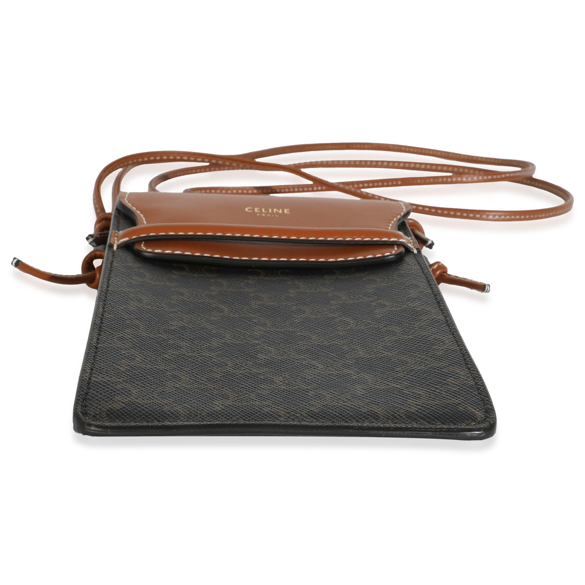 Tan Lambskin Triomphe Canvas Phone Pouch