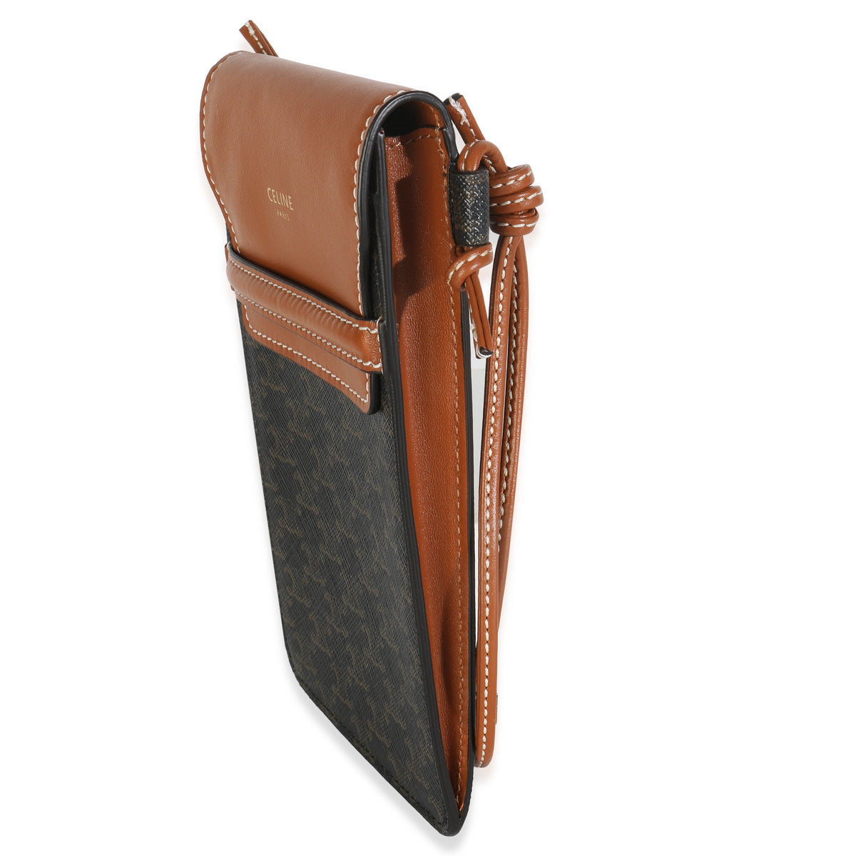 Tan Lambskin Triomphe Canvas Phone Pouch