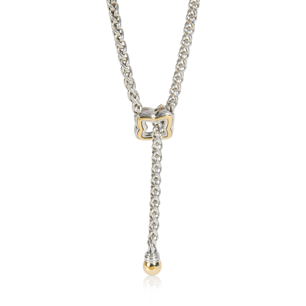 Yellow Gold & Sterling Silver  Quatrefoil Lariat Necklace