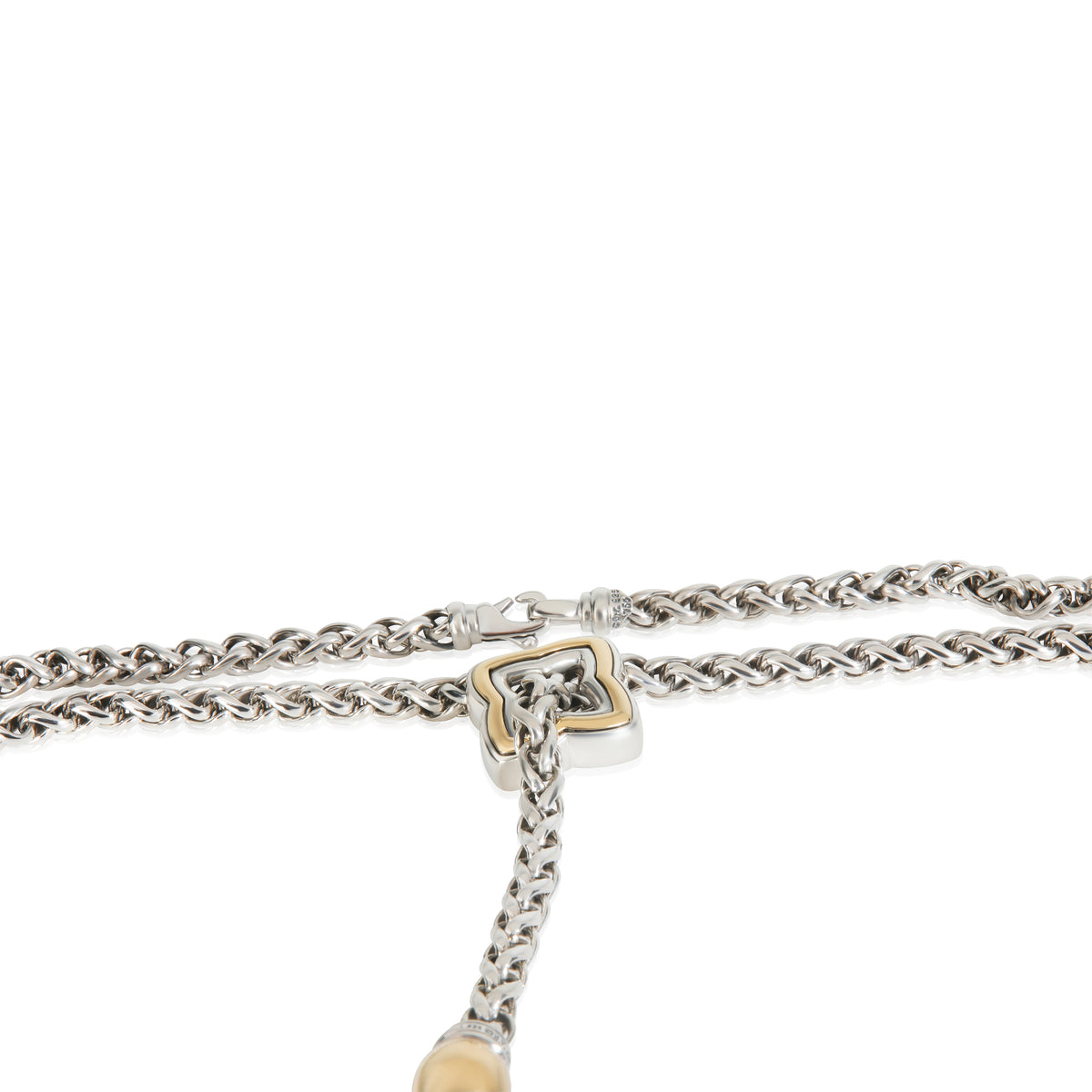 Yellow Gold & Sterling Silver  Quatrefoil Lariat Necklace