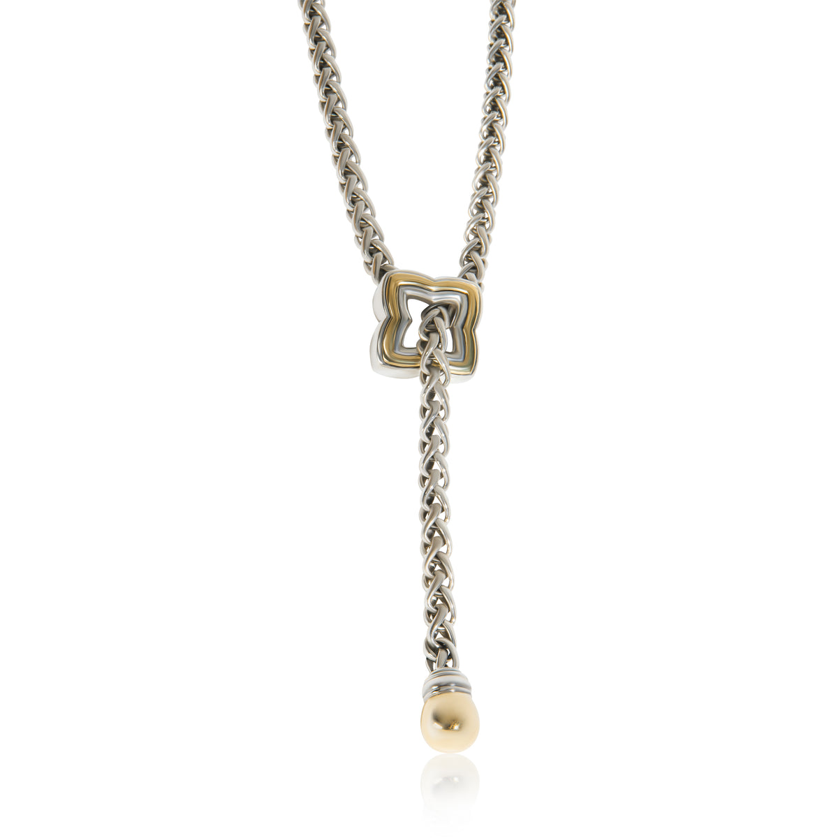 Yellow Gold & Sterling Silver  Quatrefoil Lariat Necklace