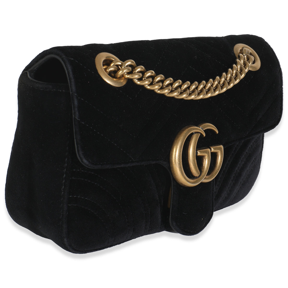 Black Velvet Matelasse Mini GG Marmont Shoulder Bag