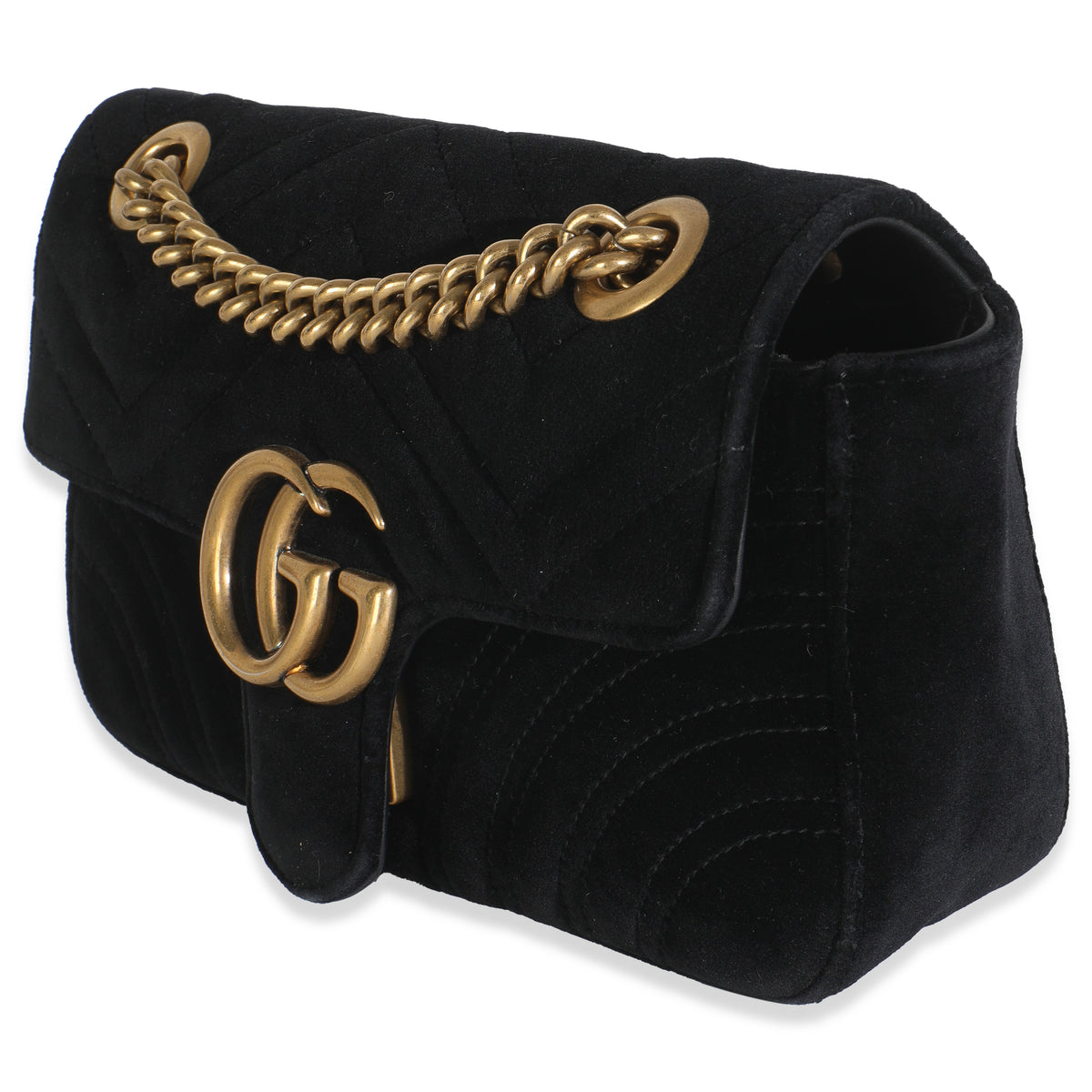 Black Velvet Matelasse Mini GG Marmont Shoulder Bag