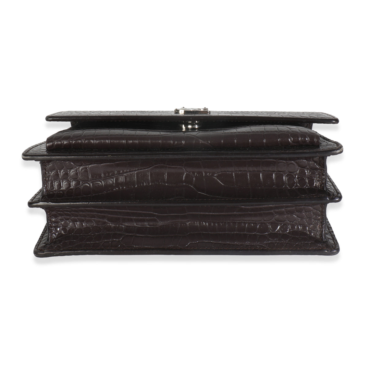 Grey Croc Embossed Calfskin Medium Monogram Sunset Bag