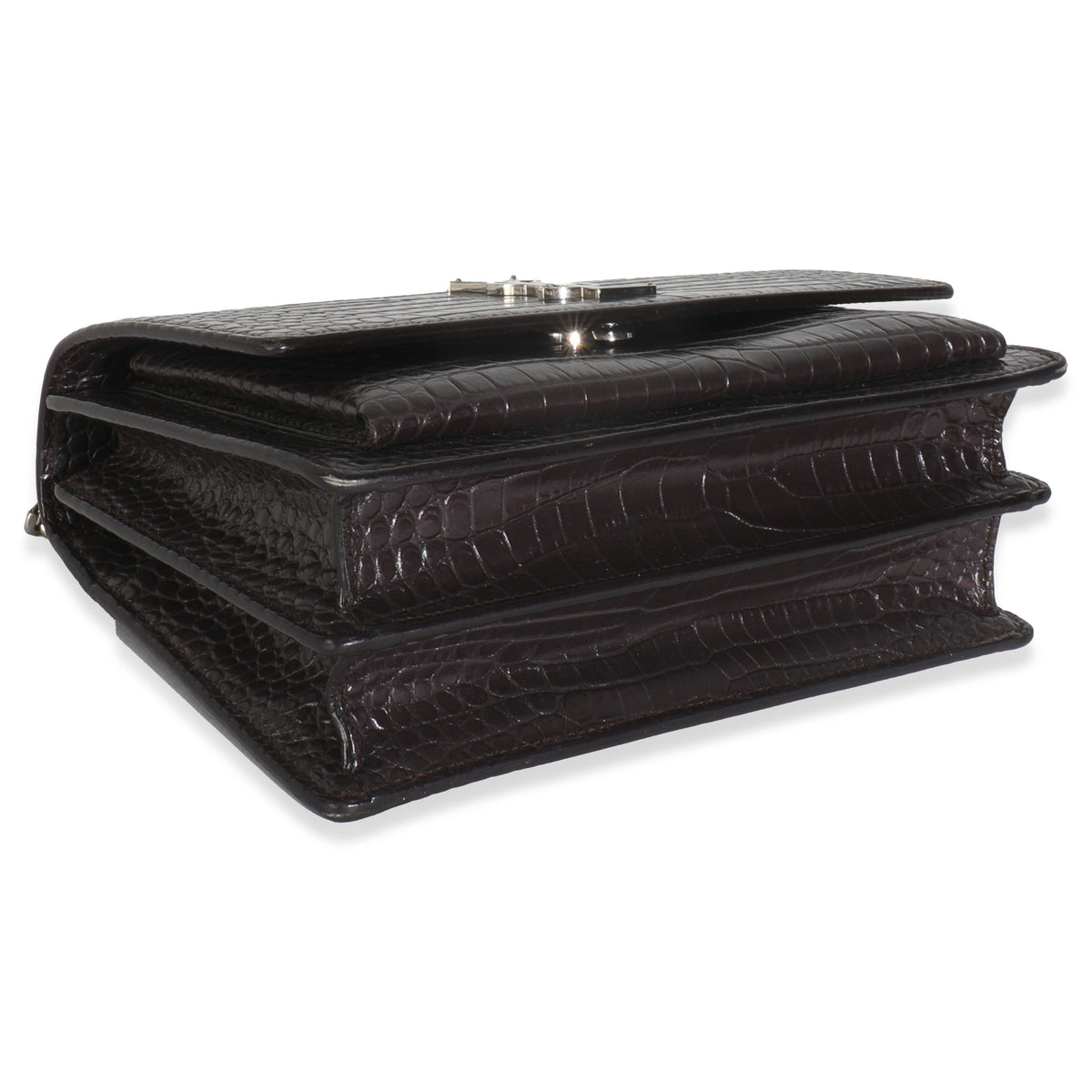 Grey Croc Embossed Calfskin Medium Monogram Sunset Bag