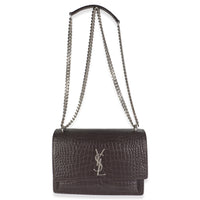 Grey Croc Embossed Calfskin Medium Monogram Sunset Bag