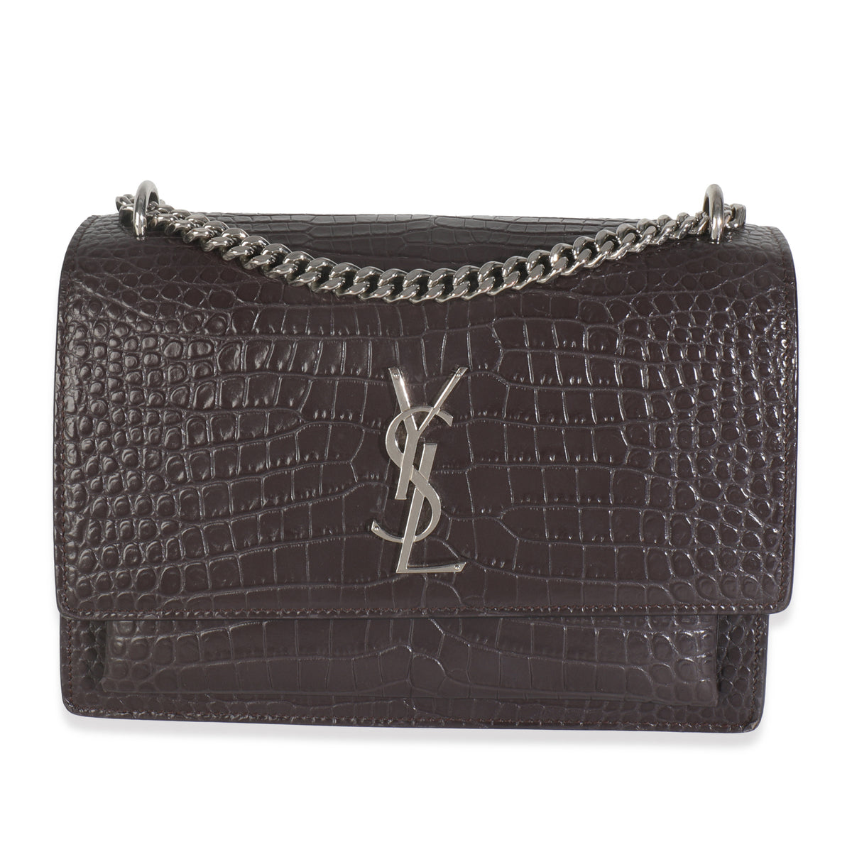 Grey Croc Embossed Calfskin Medium Monogram Sunset Bag