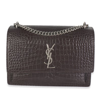Grey Croc Embossed Calfskin Medium Monogram Sunset Bag
