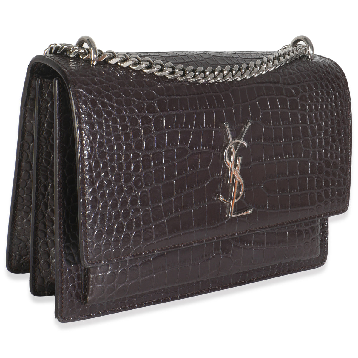 Grey Croc Embossed Calfskin Medium Monogram Sunset Bag