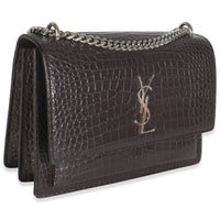 Grey Croc Embossed Calfskin Medium Monogram Sunset Bag