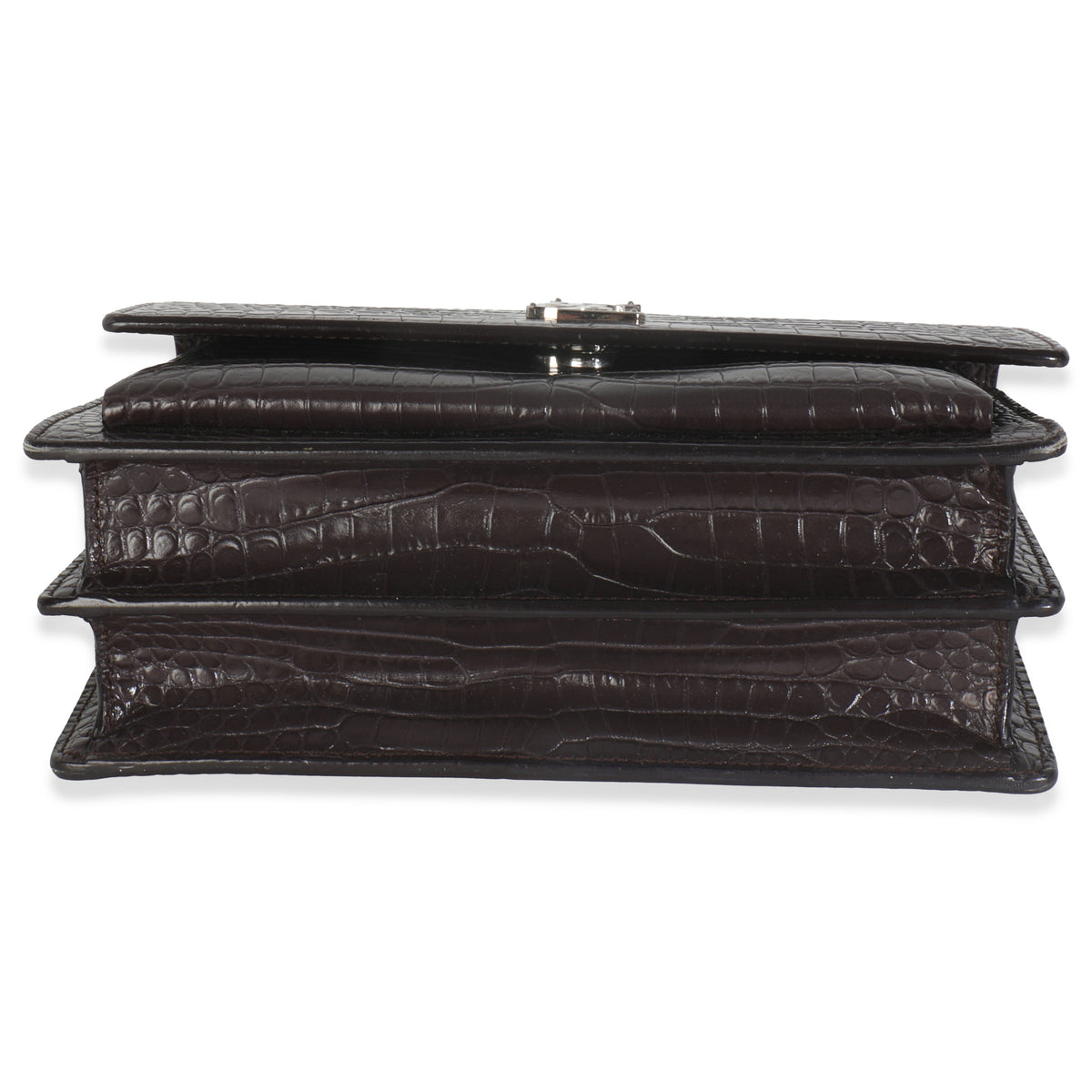 Grey Croc Embossed Calfskin Medium Monogram Sunset Bag