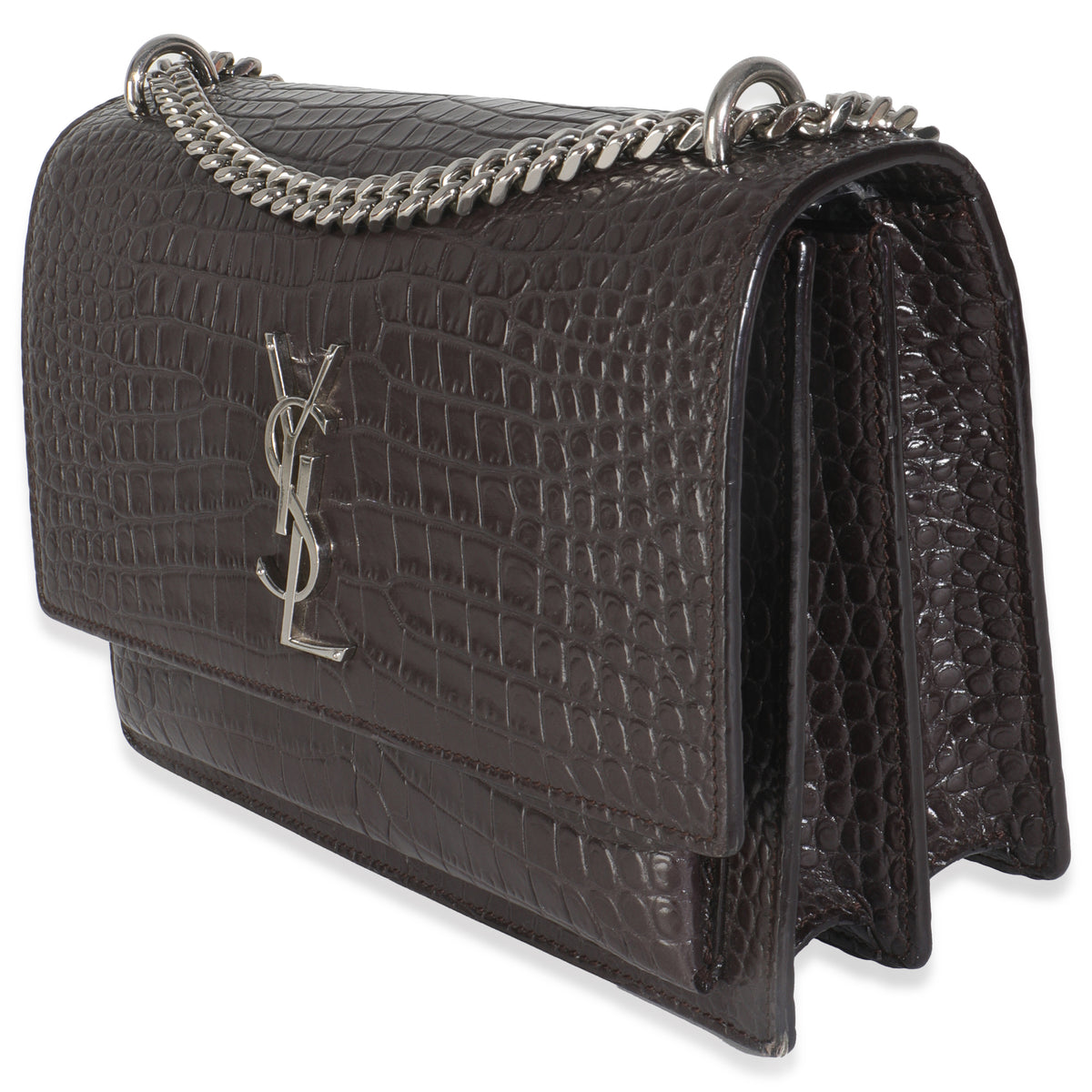 Grey Croc Embossed Calfskin Medium Monogram Sunset Bag