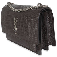 Grey Croc Embossed Calfskin Medium Monogram Sunset Bag
