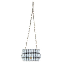 Blue White Tweed Quilted Mini Rectangular Flap Bag