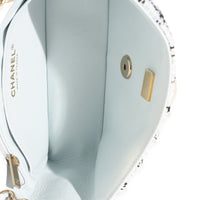 Blue White Tweed Quilted Mini Rectangular Flap Bag