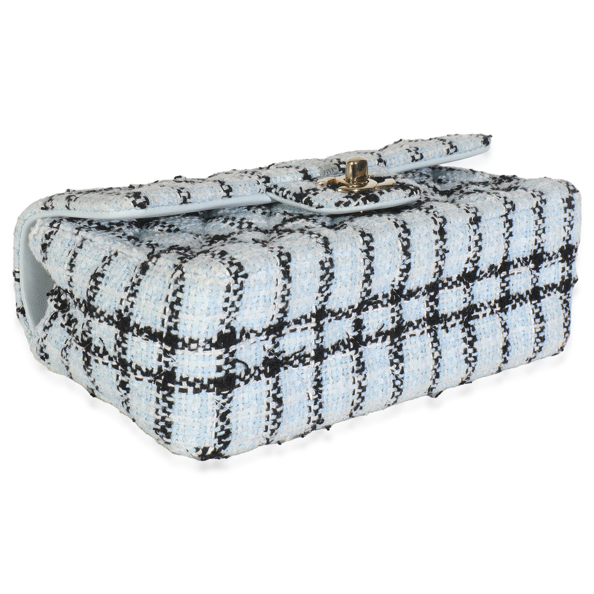 Blue White Tweed Quilted Mini Rectangular Flap Bag