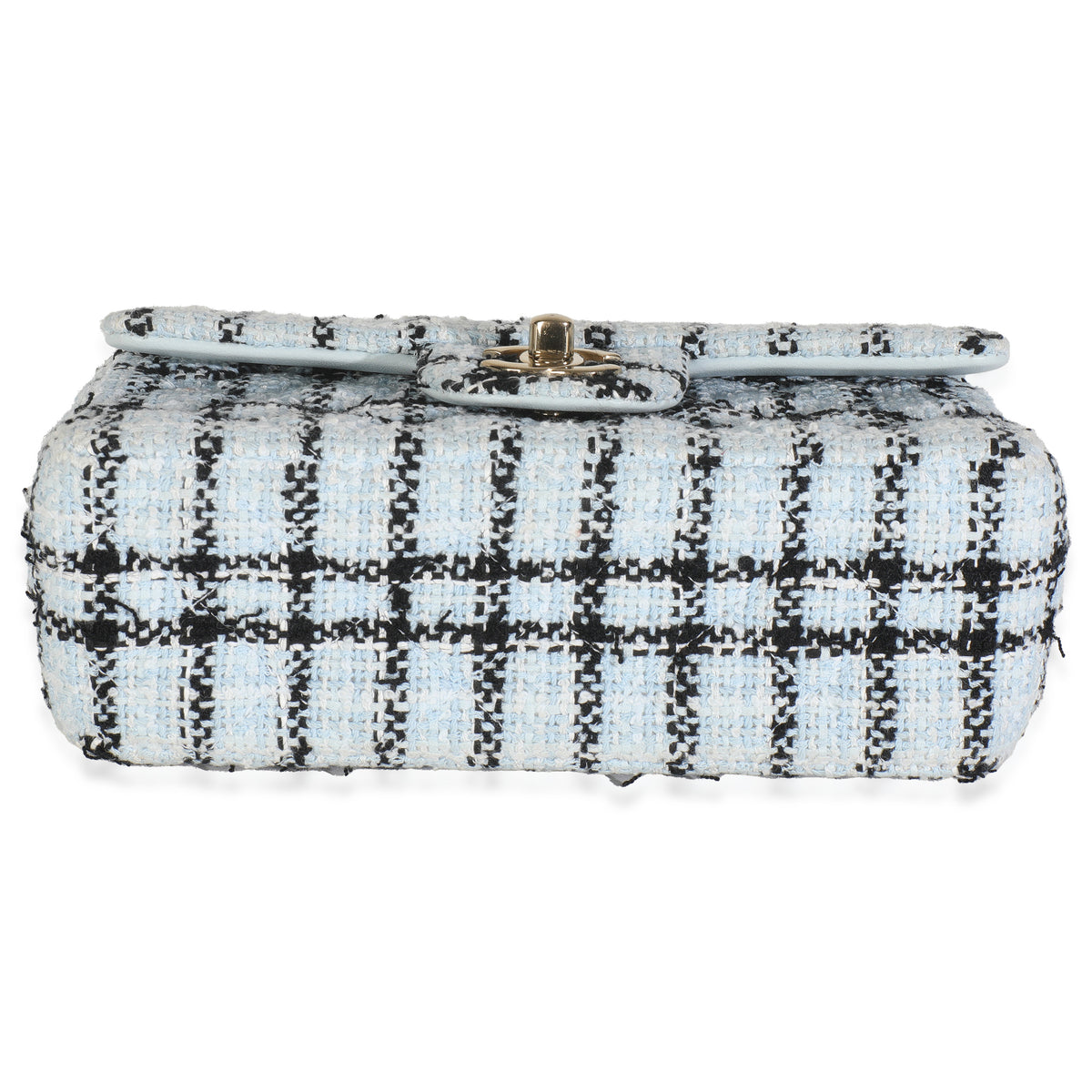 Blue White Tweed Quilted Mini Rectangular Flap Bag